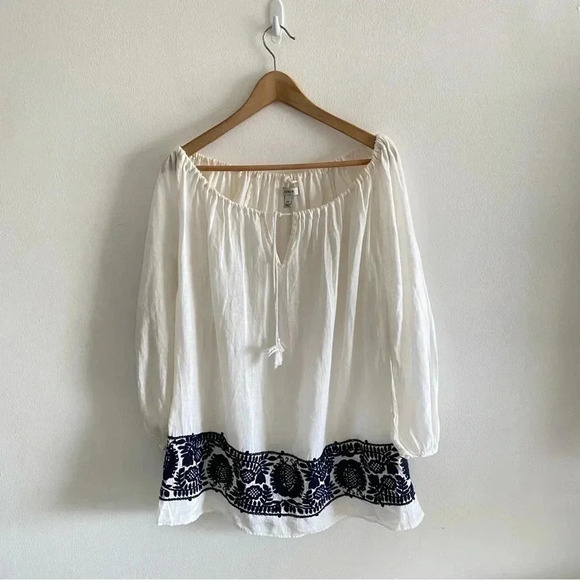 J.CREW Kaftan Blue Embroidered Linen Dress Beach Cover Up Size XXS Long Sleeve - Picture 8 of 9